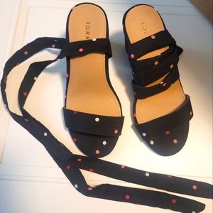 Polka dot wrap around heel by Torrid size 7 WW
